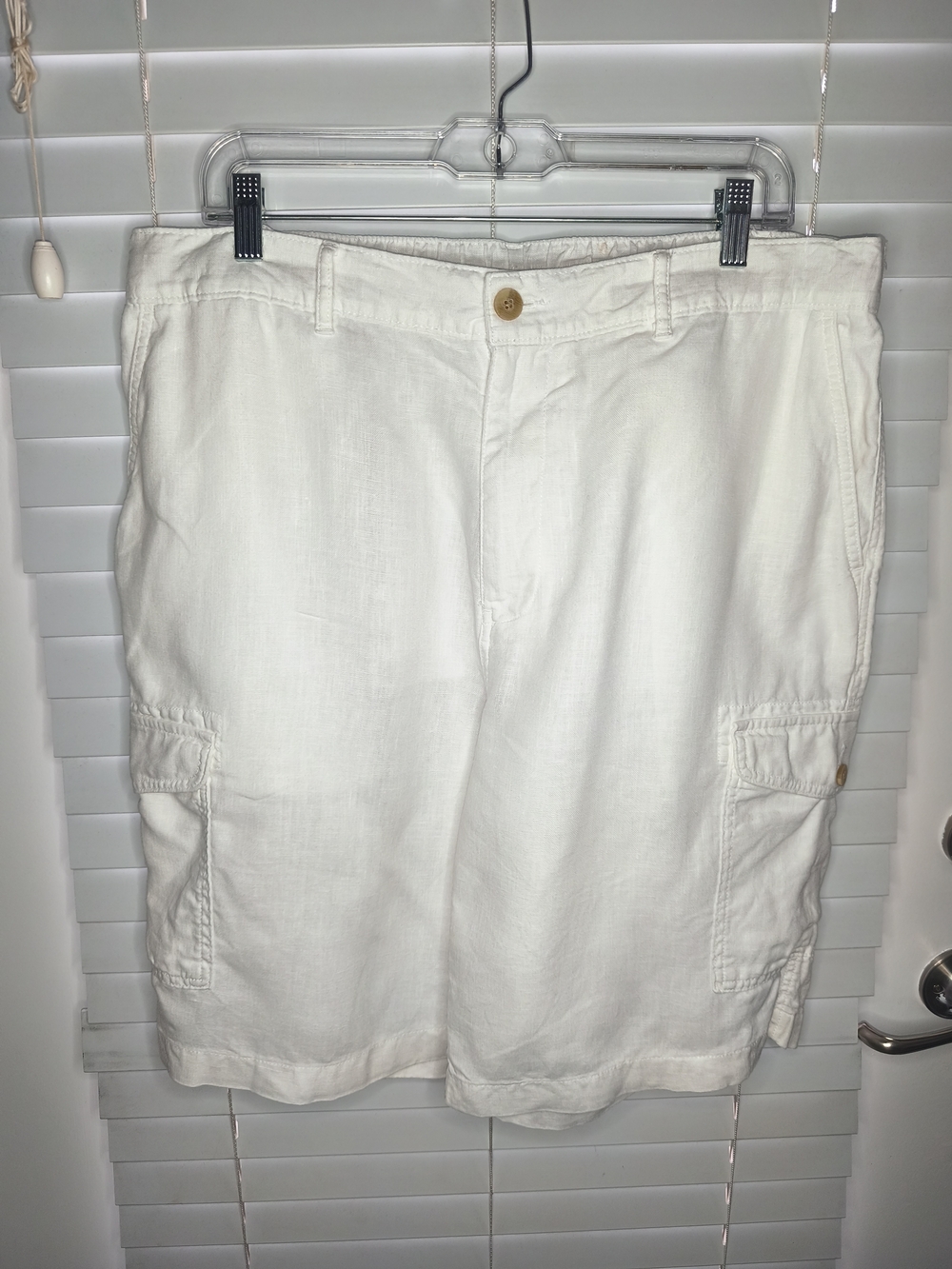 Caribbean Men's White 100% Linen Cargo Shorts Pleated Pockets Beach Summer Sz 40